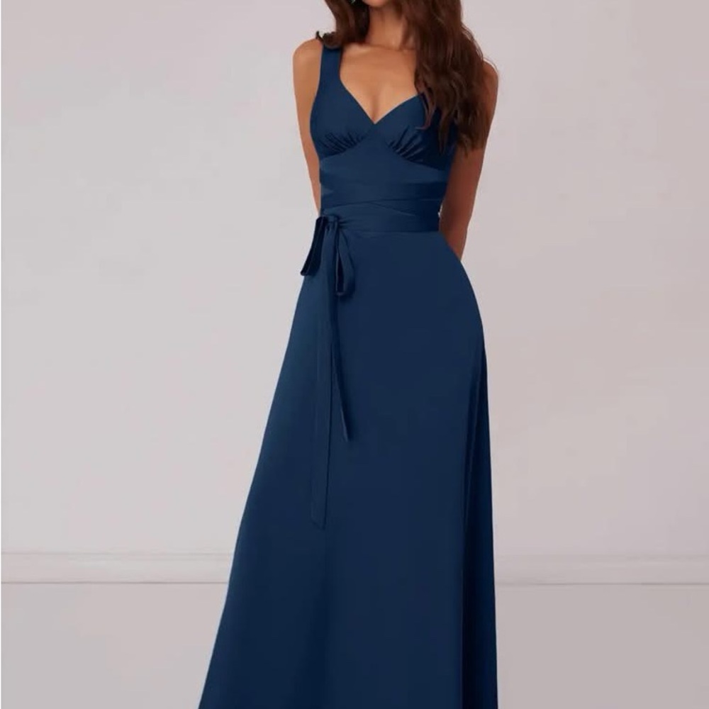 Azazie Navy blue silk dress